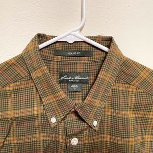 Eddie Bauer Favorite Flannel, relaxed fit, almost dressy, L/T, Olive/pimento